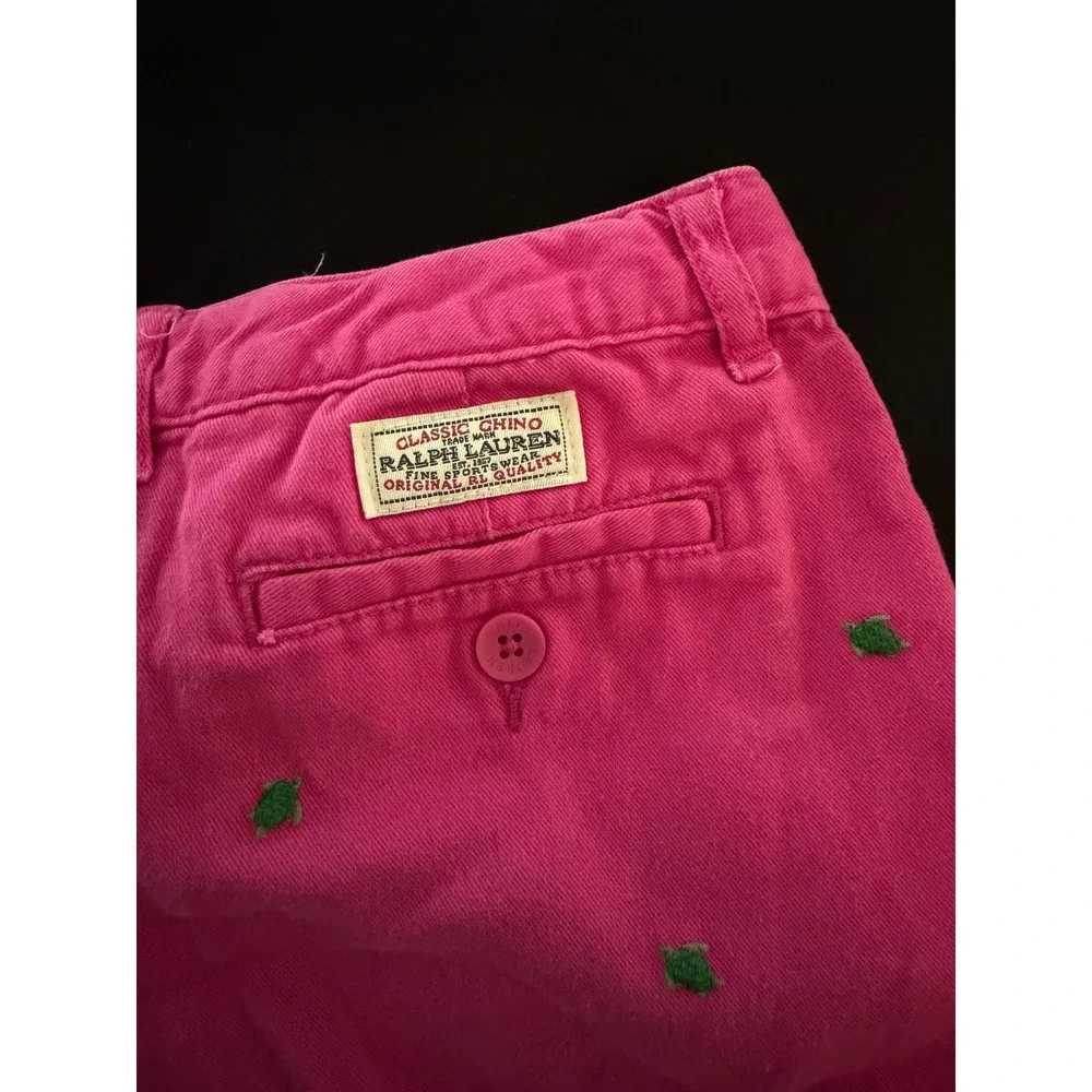 Ralph Lauren Kids Pink Embroidered Turtle Chino Shorts Size 6X